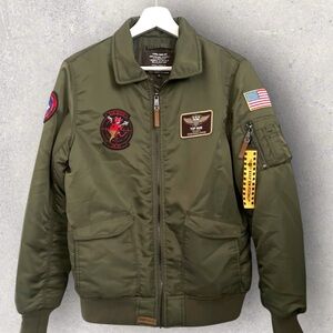 Top Gun Bomber Jacket Green US Navy Patches Boys 14
